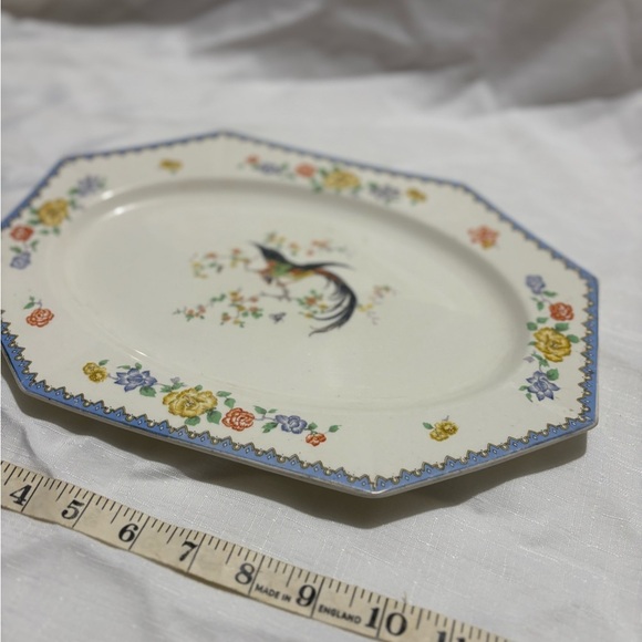 Vintage Floral Octagonal Platter with Bird Design - Picture 3 of 7